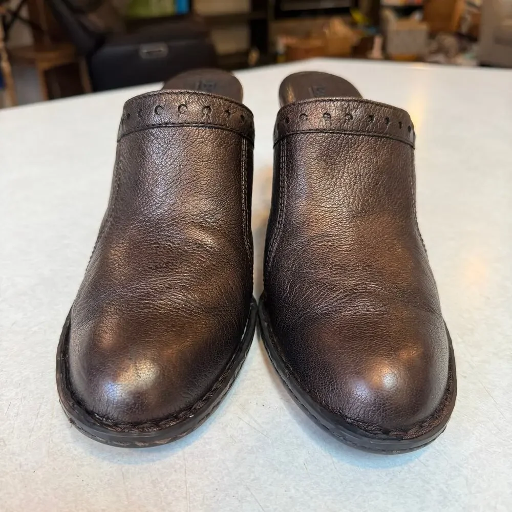 Born Lella Womens Bronze Metallic Brown Leather Clogs Heeled Mules size 9